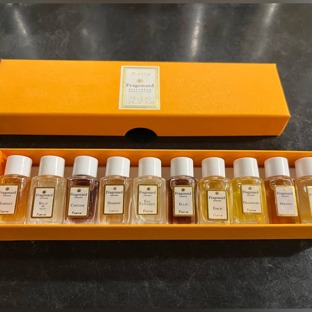 FRAGONARD Parfum sampler: Box of 10 French Perfumes 10 x 2 ml NWOT